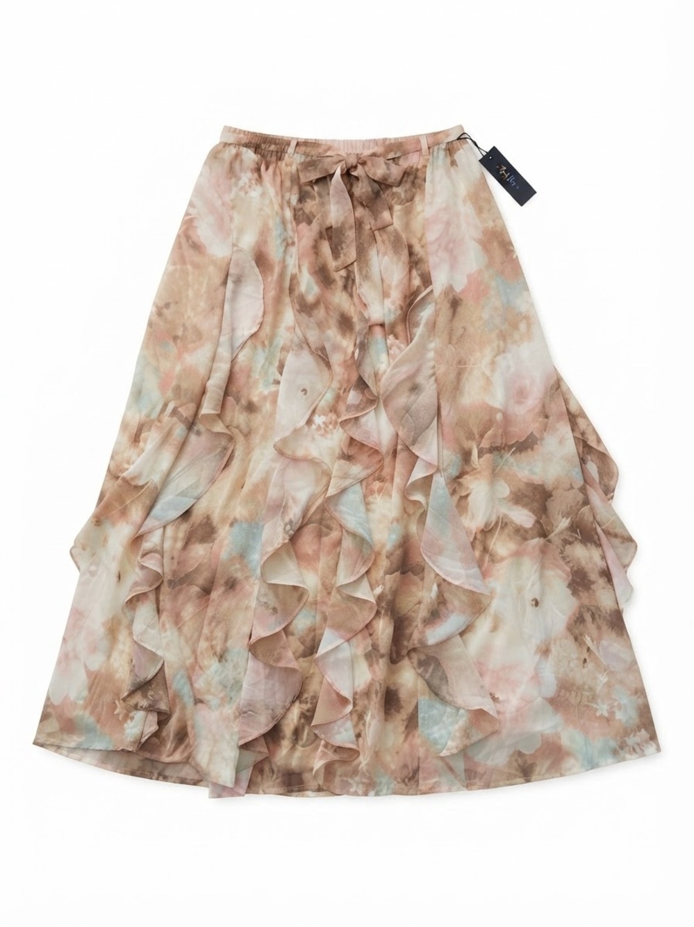 Alice Blue Neutral Watercolor Ruffle Maxi Skirt - Women - Picture 3 of 8